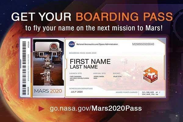 پاسپورت برای مریخ ، نام شما به فضا فرستاده می گردد
